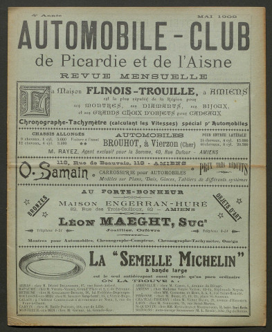 Automobile-club de Picardie et de l'Aisne. Revue mensuelle, 4e année, mai 1908