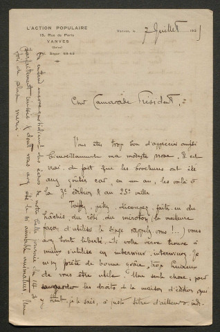 Témoignage de Croizier (Abbé) et correspondance avec Jacques Péricard