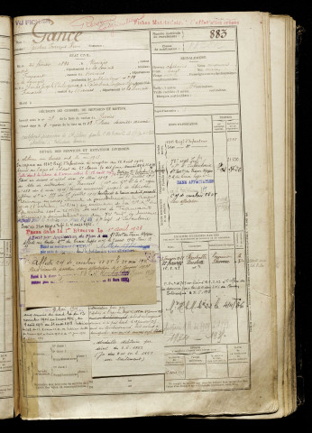 Gance, Gaston François Henri, né le 25 février 1893 à Rosières-en-Santerre (Somme), classe 1913, matricule n° 883, Bureau de recrutement de Péronne