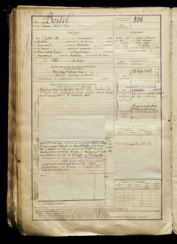 Boitel, Gustave Alfred Désiré, né le 05 juillet 1885 à Davenescourt (Somme), classe 1905, matricule n° 888, Bureau de recrutement de Péronne