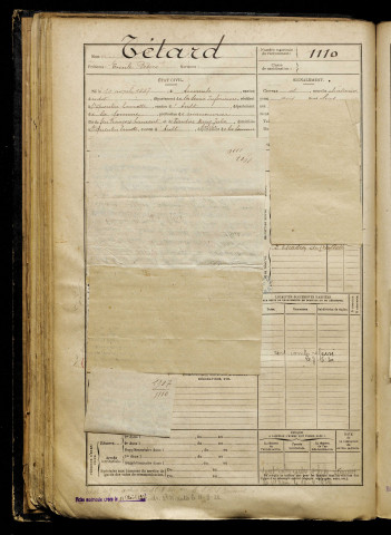 Tétard, Emile Désiré, né le 10 avril 1887 à Aumale (Seine-Maritime), classe 1907, matricule n° 1110, Bureau de recrutement d'Abbeville