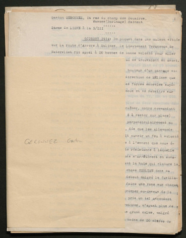 Témoignage de Geronnez, Gaston et correspondance avec Jacques Péricard