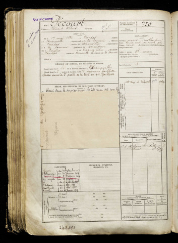 Pécourt, Clément Albert, né le 17 mai 1896 à Candas (Somme), classe 1916, matricule n° 730, Bureau de recrutement d'Abbeville