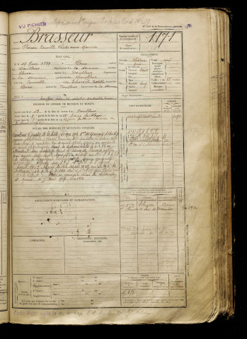 Brasseur, Florian Camille Victor Maurice, né le 19 juin 1899 à Hem-Hardinval (Somme), classe 1919, matricule n° 1171, Bureau de recrutement d'Abbeville