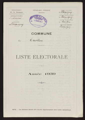 Liste électorale : Cavillon