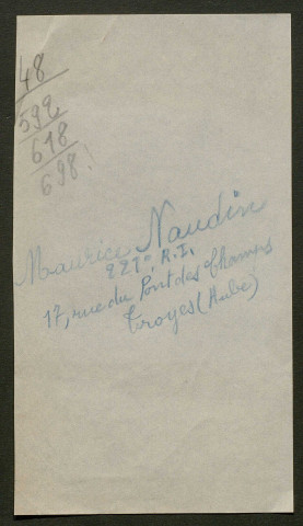 Témoignage de Naudin, Maurice (Brancardier) et correspondance avec Jacques Péricard