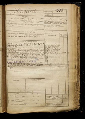 Havard, Charles Auguste, né le 25 août 1897 à Ault (Somme), classe 1917, matricule n° 1395, Bureau de recrutement d'Abbeville