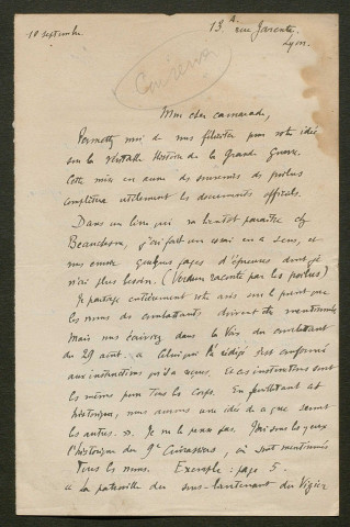 Témoignage de Belinay (de), F. et correspondance avec Jacques Péricard