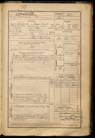 Pruvot, Jean Baptiste André Ernest, né le 28 septembre 1867 à Bussus-Bussuel (Somme), classe 1887, matricule n° 359, Bureau de recrutement d'Abbeville