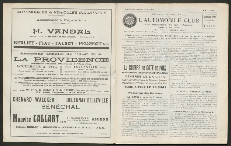 Automobile-club de Picardie et de l'Aisne. Revue mensuelle, 166, mai 1925