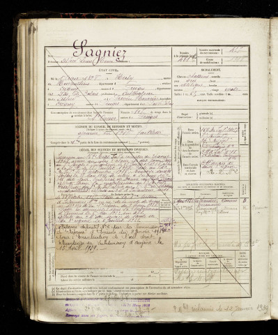 Sagniez, Alfred Louis Henri, né le 01 avril 1898 à Herly (Pas-de-Calais), classe 1918, matricule n° 457, Bureau de recrutement d'Amiens