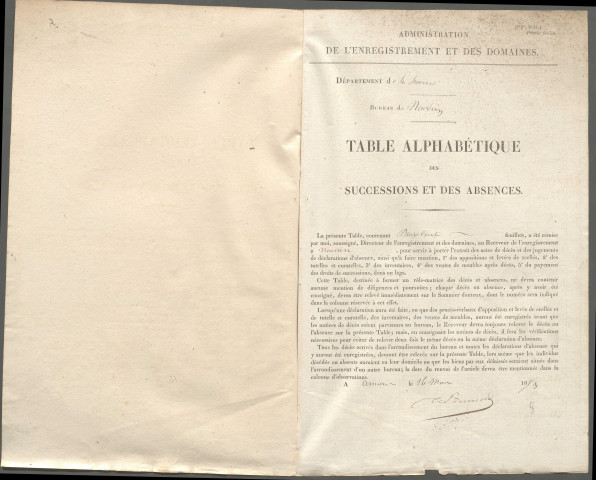 Table des successions et absences du bureau de Nouvion