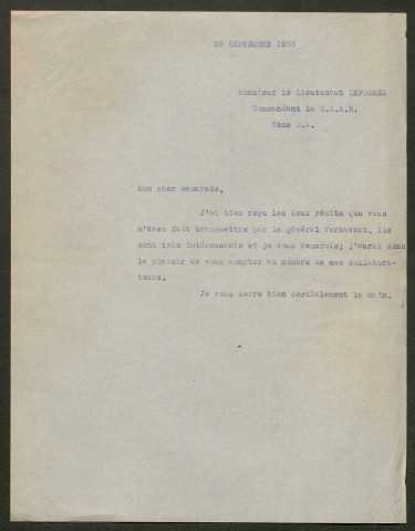 Témoignage de Defossez (Lieutenant) et correspondance avec Jacques Péricard