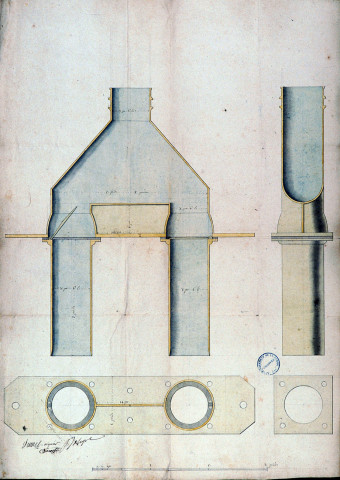 Fontaines publiques. Plan d'un corps de pompe pour le château d'eau dressé par l'architecte Jumel Riquier