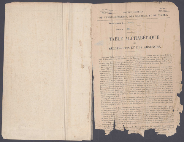 Table des successions et absences du bureau de Corbie