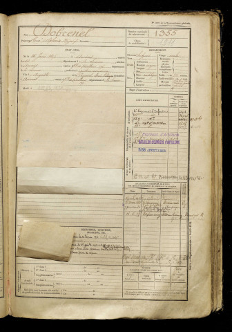 Dobrenel, René Alphonse Hyppolyte, né le 16 juin 1895 à Amiens (Somme), classe 1915, matricule n° 1355, Bureau de recrutement d'Amiens