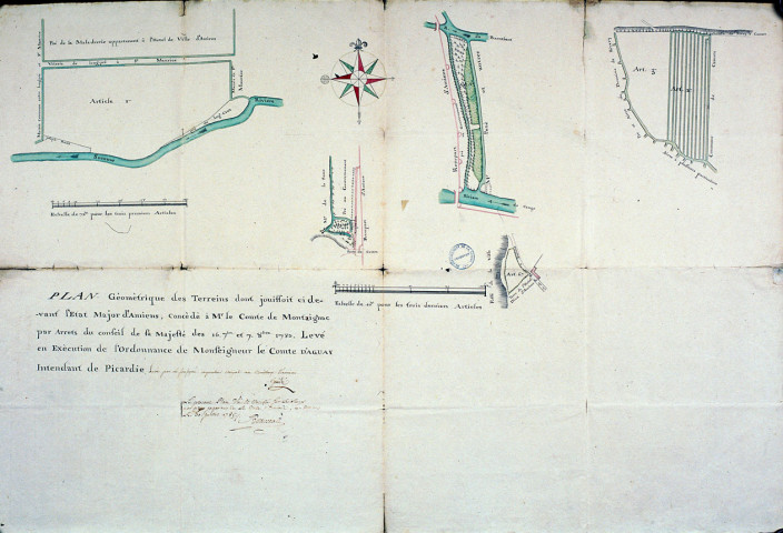 Plan géométrique des terreins dont jouissoit ci devant l'état Major d'Amiens, concédé à Mr le Comte de Montaignac.