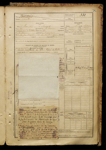 Bondois, Camille, né le 06 mars 1877 à Amiens (Somme), classe 1897, matricule n° 331, Bureau de recrutement d'Amiens