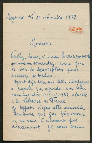 Témoignage de Crenn, Louis (Coureur) et correspondance avec Jacques Péricard