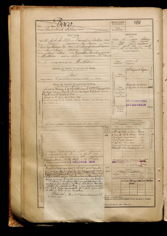 Boco, Louis Honeste Stéphane, né le 26 septembre 1872 à Rouvroy-en-Santerre (Somme), classe 1892, matricule n° 122, Bureau de recrutement de Péronne