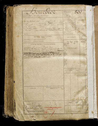 Bourbier, Marie Jean Pierre Daniel, né le 24 juillet 1890 à Hazebrouck (Nord), classe 1910, matricule n° 500, Bureau de recrutement d'Abbeville