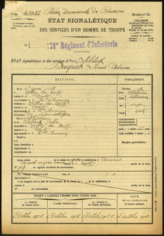 Duquet, Louis Adrien, né le 01 mai 1882 à Tilloy-lès-Conty (Somme), classe 1902, matricule n° 919, Bureau de recrutement d'Amiens