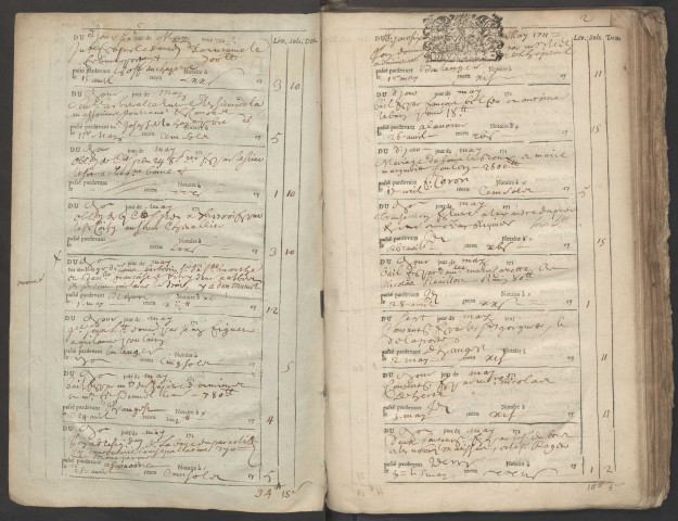 Contrôle des actes du bureau d’Amiens pour la période du 6 mai 1711 au 5 mars 1712