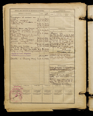 Hiver, Kléber Gérard Roland, né le 18 mars 1886 à Condé-Folie (Somme), classe 1906, matricule n° 1129, Bureau de recrutement d'Amiens