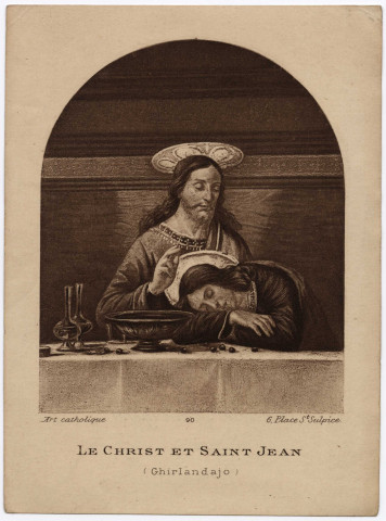 Le christ et Saint Jean. Souvenir de la communion solennelle faite au pensionnat Saint-Clotilde à Amiens le 30 mai 1920. Elisabeth Leborgne et Thérèse Labruyère