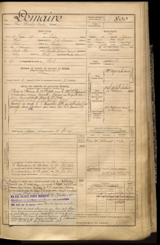 Lemaire, Henri Alexandre Charles, né le 13 février 1871 à Falvy (Somme), classe 1891, matricule n° 800, Bureau de recrutement de Péronne