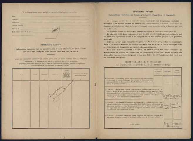 Péronne. Demande d'indemnisation des dommages de guerre : dossier Vaudin-Boinet