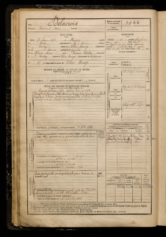 Delacroix, Edmond Oscar, né le 09 juin 1872 à Bonnay (Somme), classe 1892, matricule n° 1044, Bureau de recrutement d'Amiens