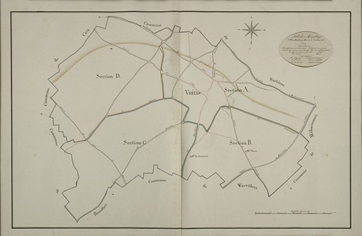 Plan du cadastre napoléonien - Vrely : tableau d'assemblage