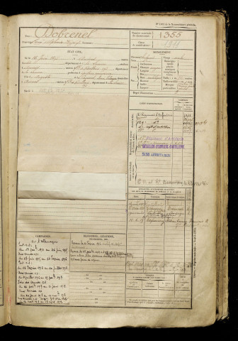 Dobrenel, René Alphonse Hyppolyte, né le 16 juin 1895 à Amiens (Somme), classe 1915, matricule n° 1355, Bureau de recrutement d'Amiens