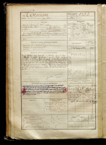 Cormon, Emile Léon Jean Baptiste, né le 16 novembre 1901 à Long (Somme), classe 1921, matricule n° 1522, Bureau de recrutement d'Amiens