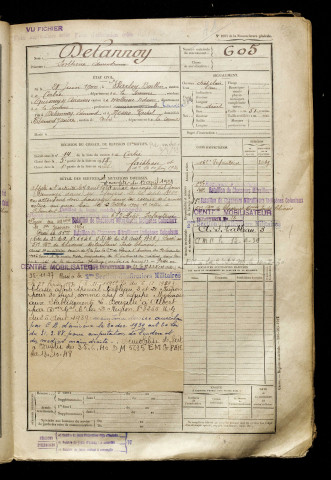 Delannoy, Sosthène Edmond, né le 21 juin 1900 à Warloy-Baillon (Somme), classe 1920, matricule n° 605, Bureau de recrutement d'Amiens