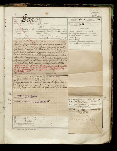 Parsy, Julien Olivier, né le 18 janvier 1899 à Anzin-Saint-Aubin (Pas-de-Calais), classe 1918, matricule n° 496, Bureau de recrutement d'Abbeville