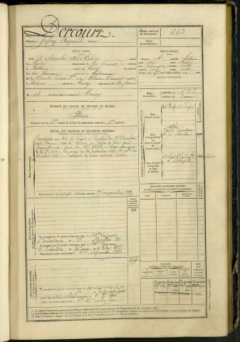 Dercourt, Joffroy Raymond, né le 13 novembre 1864 à Estrées-lès-Crécy (Somme, France), classe 1884, matricule n° 663, Bureau de recrutement d'Abbeville