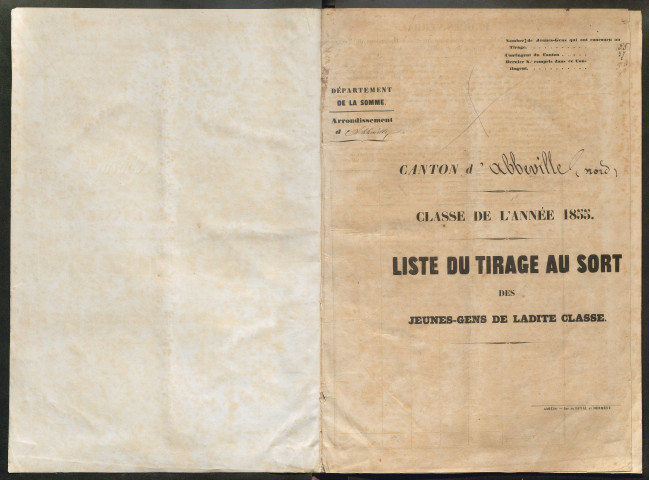 Tirage au sort (arrondissement d'Abbeville) de l'année 1855
