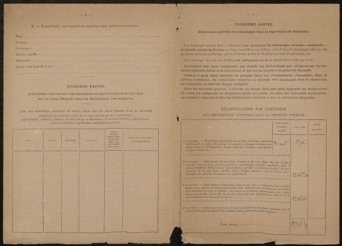 Péronne. Demande d'indemnisation des dommages de guerre : dossier Quillard