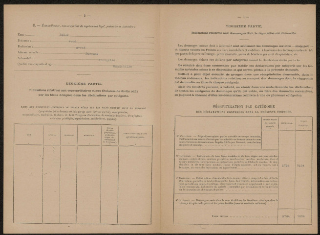 Péronne. Demande d'indemnisation des dommages de guerre : dossier Douay