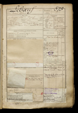 Leboeuf, Pascal Alphonse, né le 27 mai 1892 à Quend (Somme), classe 1912, matricule n° 573, Bureau de recrutement d'Abbeville