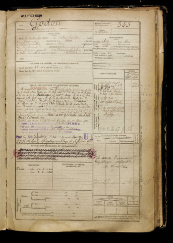 Godon, François Auguste, né le 09 septembre 1901 à Villers-Guislain (Nord), classe 1921, matricule n° 385, Bureau de recrutement d'Abbeville