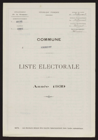 Liste électorale : Hénencourt