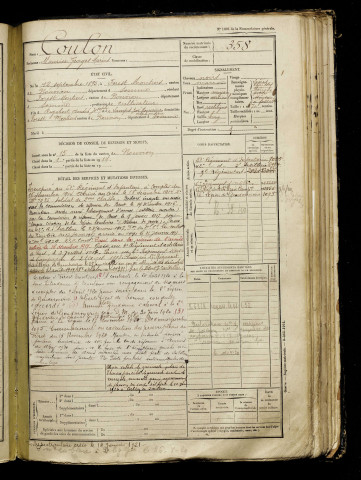 Coulon, Maurice Georges Marius, né le 12 septembre 1895 à Forest-Montiers (Somme), classe 1915, matricule n° 358, Bureau de recrutement d'Abbeville