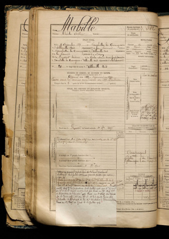 Mabille, Charles Arthur, né le 04 décembre 1871 à Vauchelles-les-Quesnoy (Somme), classe 1891, matricule n° 582, Bureau de recrutement d'Abbeville