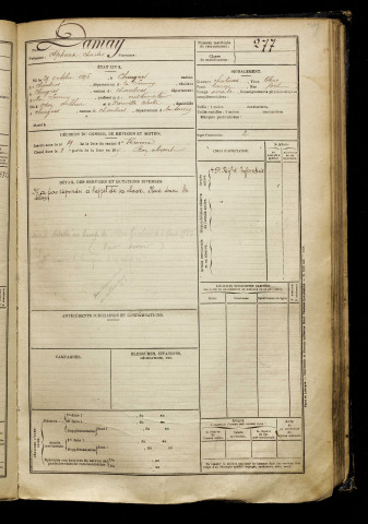 Damay, Alphonse Charles, né le 29 octobre 1896 à Chuignes (Somme), classe 1916, matricule n° 277, Bureau de recrutement de Péronne