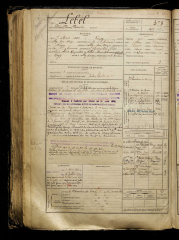 Lebel, Désiré Pierre Florentin, né le 07 mars 1889 à Rogy (Somme), classe 1909, matricule n° 378, Bureau de recrutement de Péronne