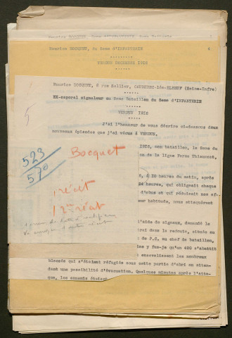 Témoignage de Bocquet, Maurice et correspondance avec Jacques Péricard