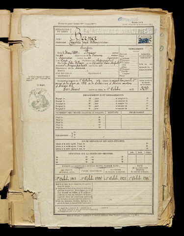 Berner, Théophile Joseph William, né le 08 mars 1889 à Amiens (Somme), classe 1910, matricule n° 509, Bureau de recrutement d'Amiens